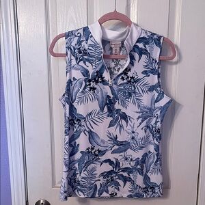 Tommy Bahama White and Blue Tropical Print Sleeveless Tank